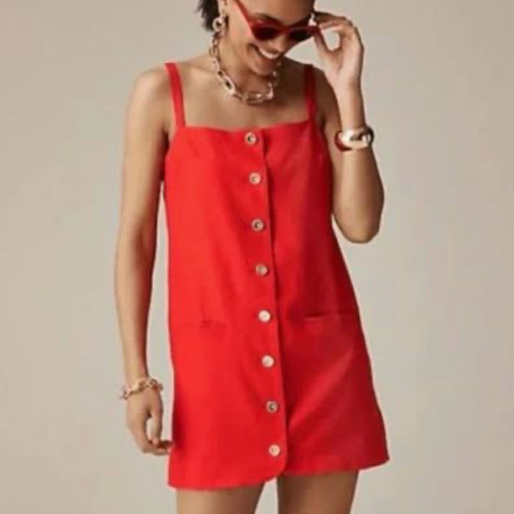 J Crew Red Button-Front Mini Dress